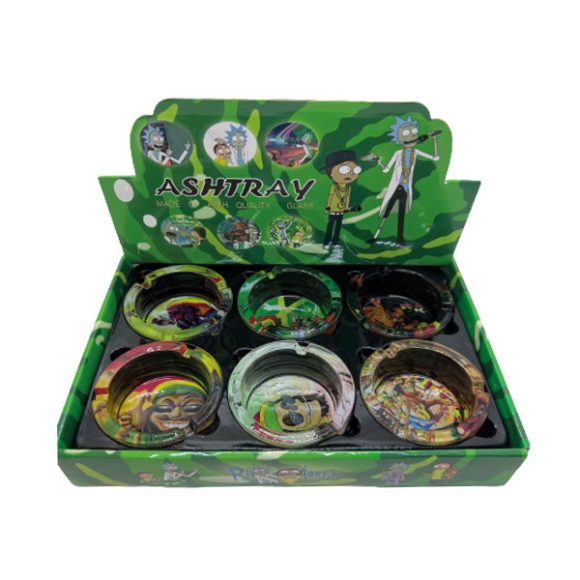 Glazen asbak - verschillende motieven -Jamaican  - display (6 stuks)