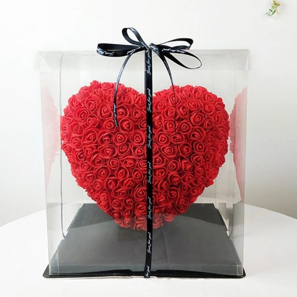 Rose/Rozen Hartvorm Bloem -25 cm - Inclusief Transparante Geschenkdoos - Afbeelding 2