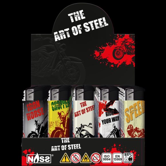 Elektronische aansteker hervulbaar – Design Art of Steel – Display 50 stuks