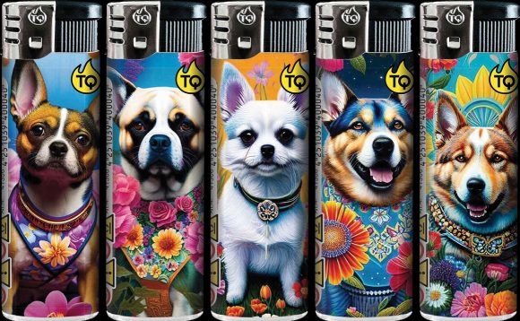 Elektronische aansteker hervulbaar – Design Flower Dogs – Display 50 stuks - Afbeelding 2