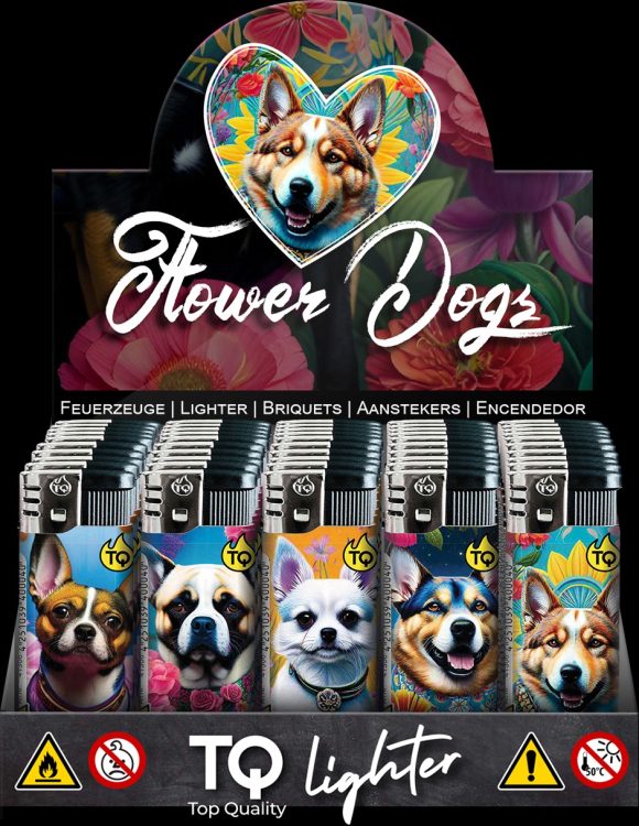 Elektronische aansteker hervulbaar – Design Flower Dogs – Display 50 stuks