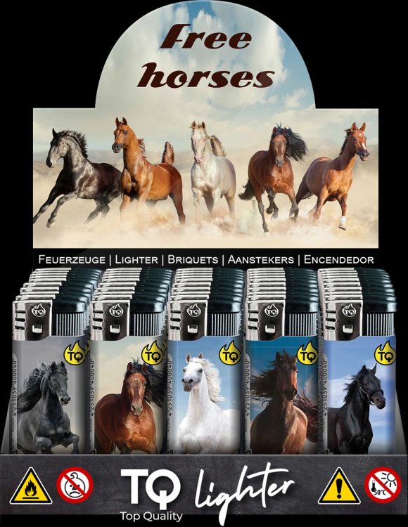 Elektronische aansteker hervulbaar – Design Free Horses – Display 50 stuks