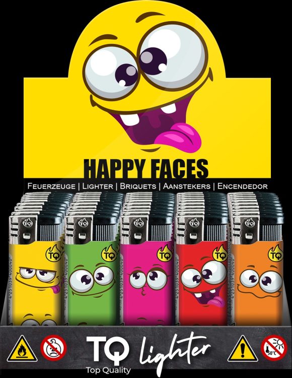 Elektronische aansteker hervulbaar – Design Happy Faces – Display 50 stuks