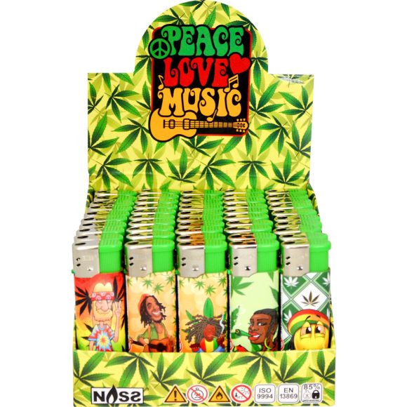 Elektronische aansteker hervulbaar – Design Rasta Rules 3 – Display 50 stuks