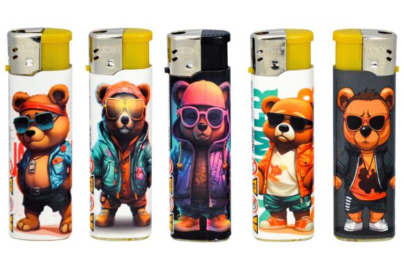 Elektronische aansteker hervulbaar – Design Strong Teddies – Display 50 stuks - Afbeelding 2