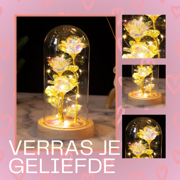 Liefdes Cadeau Rozen – Eeuwige Roos – 3x Rozen in glas stolp met LED Verlichting - Afbeelding 4