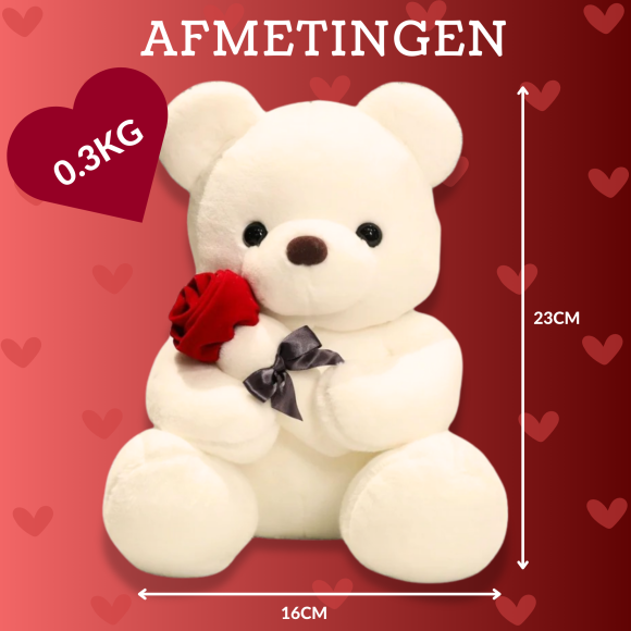Schattige Witte Teddybeer met Rode Roos – Perfect Cadeau voor Valentijn of Verjaardag - Afbeelding 2