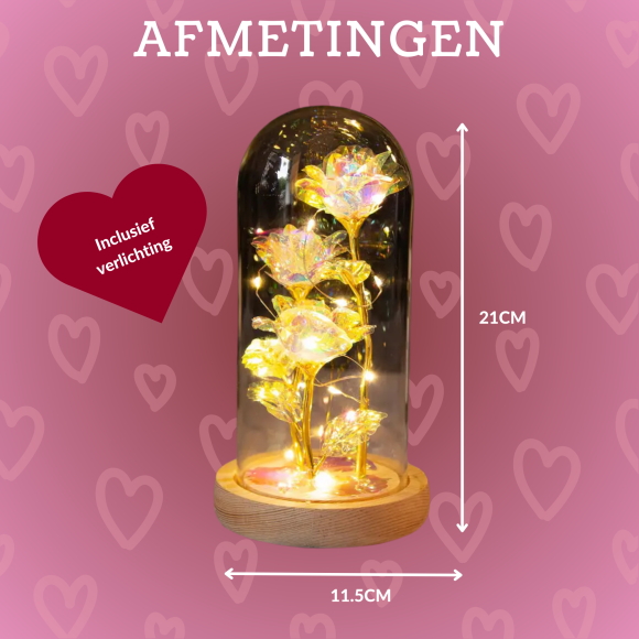 Liefdes Cadeau Rozen – Eeuwige Roos – 3x Rozen in glas stolp met LED Verlichting - Afbeelding 5