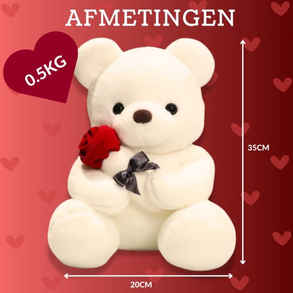 Schattige Witte Teddybeer met Rode Roos – Perfect Cadeau voor Valentijn of Verjaardag - Afbeelding 4