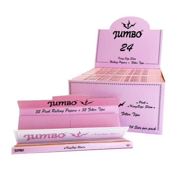 Jumbo Pink Kingsize Slim Vloei + Filtertips | 24 Pakjes