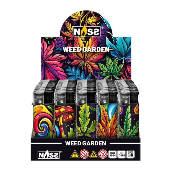 Elektronische aansteker hervulbaar – Design Weed Garden – Display 50 stuks