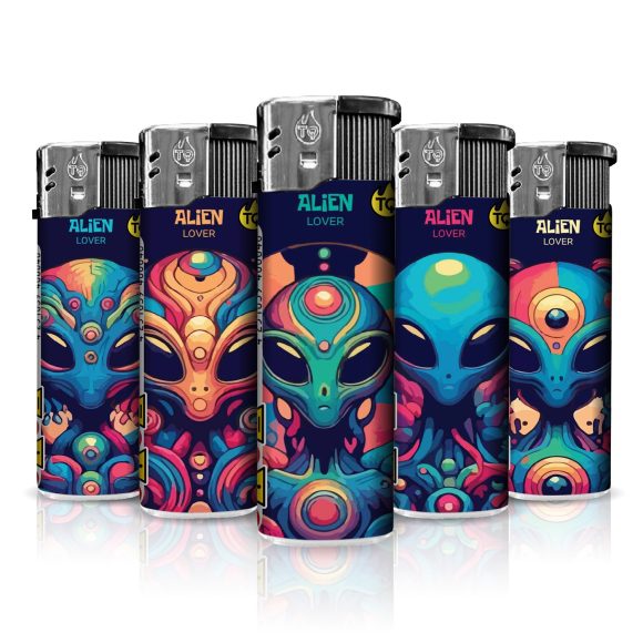 Elektronische aansteker hervulbaar – Design Alien Lover – Display 50 stuks - Afbeelding 2