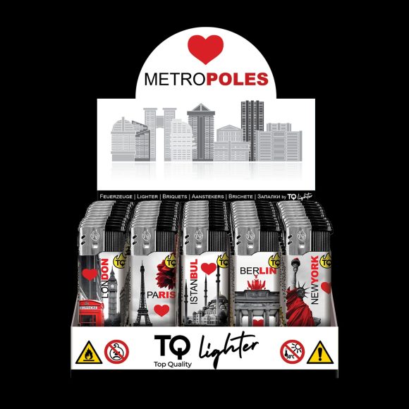 Elektronische aansteker hervulbaar – Design My City – Display 50 stuks
