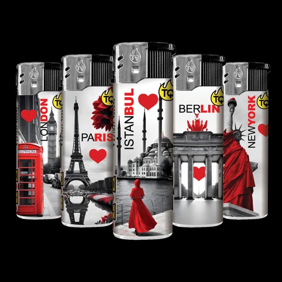 Elektronische aansteker hervulbaar – Design My City – Display 50 stuks - Afbeelding 2