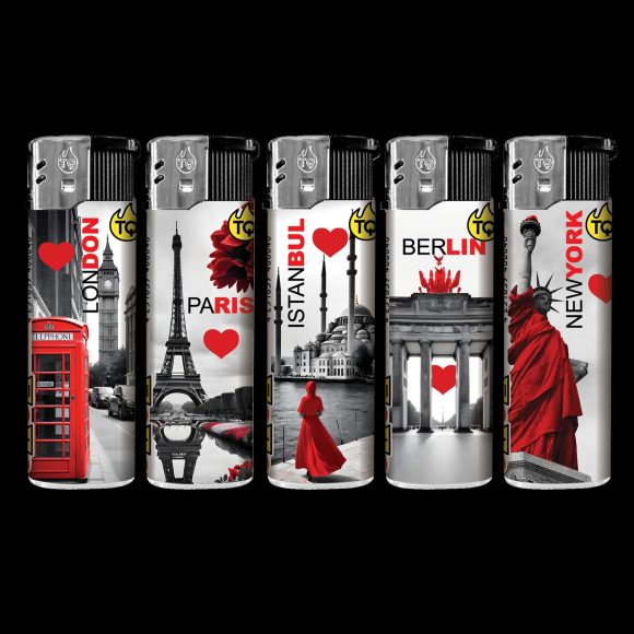 Elektronische aansteker hervulbaar – Design My City – Display 50 stuks - Afbeelding 3