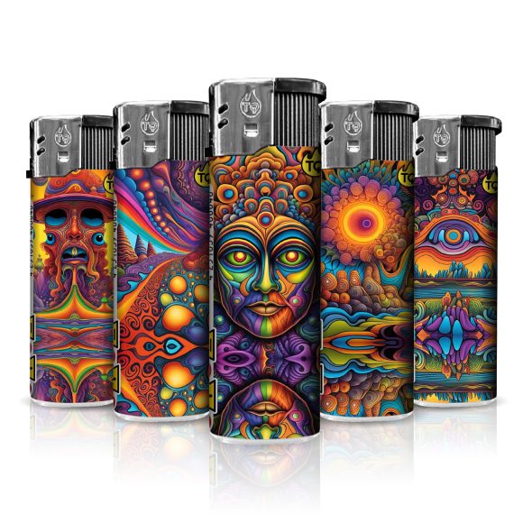 Elektronische aansteker hervulbaar – Design PSYCHEDELIC – Display 50 stuks - Afbeelding 2