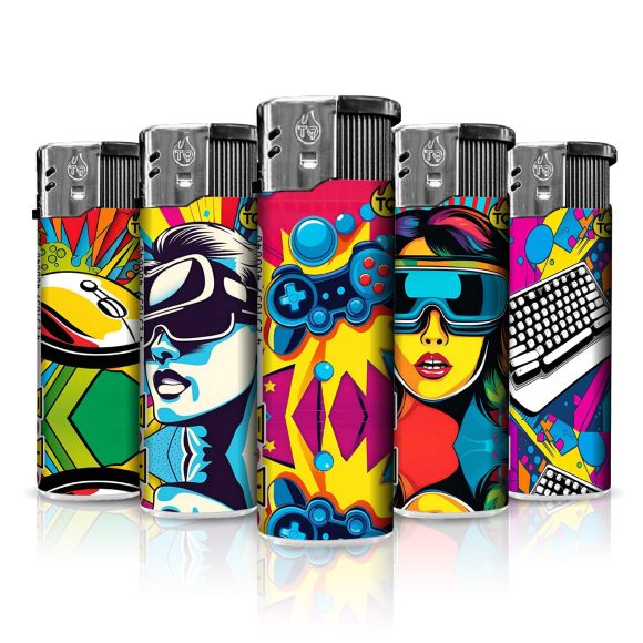 Elektronische aansteker hervulbaar – Design Pop Art Gaming – Display 50 stuks - Afbeelding 2