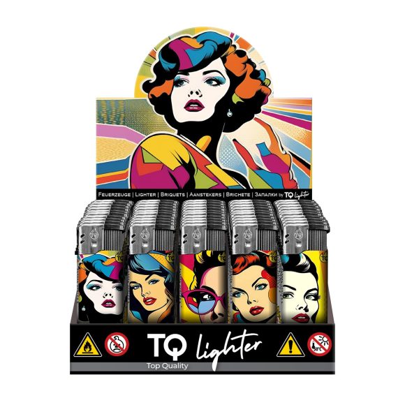 Elektronische aansteker hervulbaar – Design Pop Art Woman – Display 50 stuks
