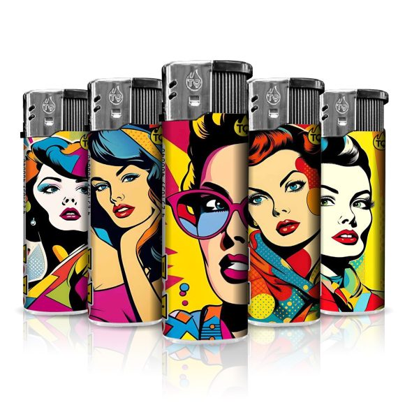 Elektronische aansteker hervulbaar – Design Pop Art Woman – Display 50 stuks - Afbeelding 2
