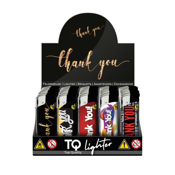 Elektronische aansteker hervulbaar – Design Thank You – Display 50 stuks
