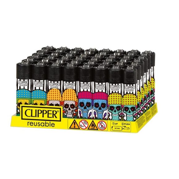 Clipper Aansteker – Design Mushrooms Skulls – Display van 48 stuks
