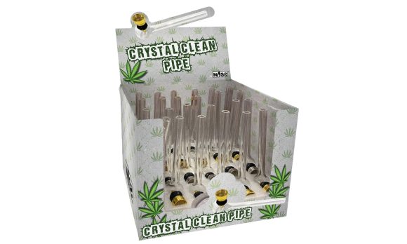 Crystal Clean Pipe – Transparante glazen pijp met metalen steekkop – 24-delige display
