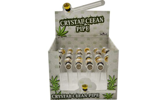 Crystal Clean Pipe – Transparante glazen pijp met metalen steekkop – 24-delige display - Afbeelding 2