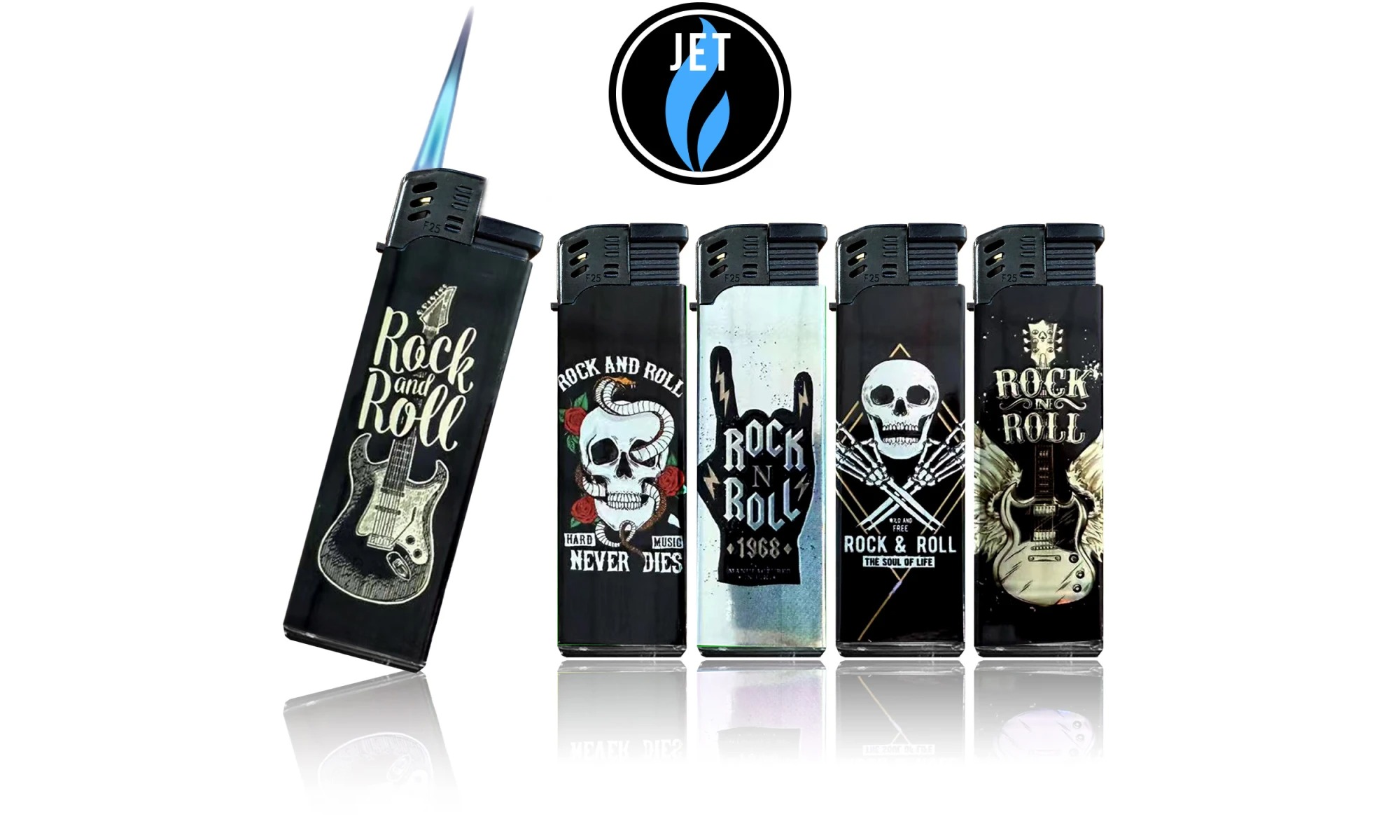 Tobaliq - Display 50 stuks- Turbo Aansteker - Design 3D JET- Rock N Roll - Afbeelding 2