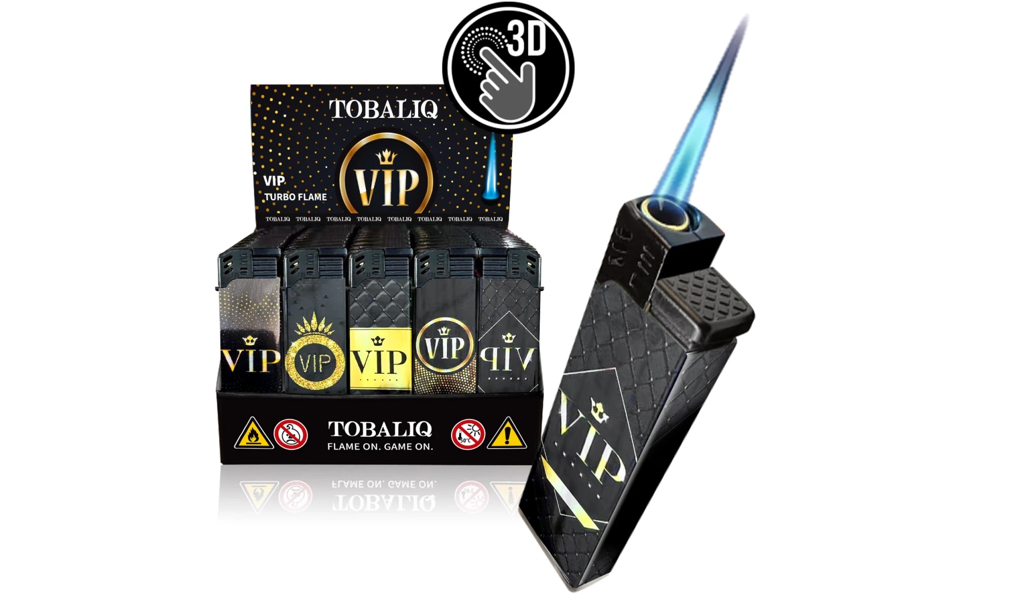 Tobaliq - Display 50 stuks- Turbo Aansteker - Design 3D JET-VIP
