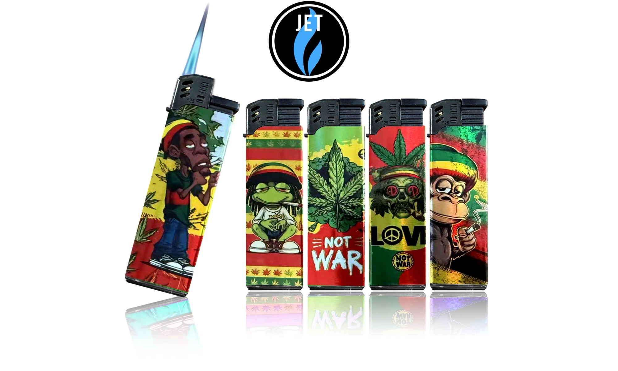 Tobaliq - Display 50 stuks- Turbo Aansteker - Design 3D JET- Rasta Puff - Afbeelding 3