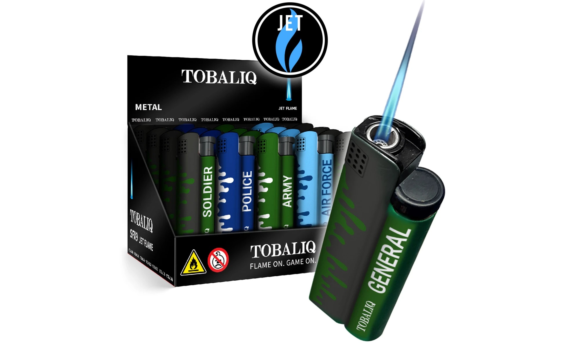 Tobaliq Jet-Flame aansteker – 25-delig display MILITARY Edition.