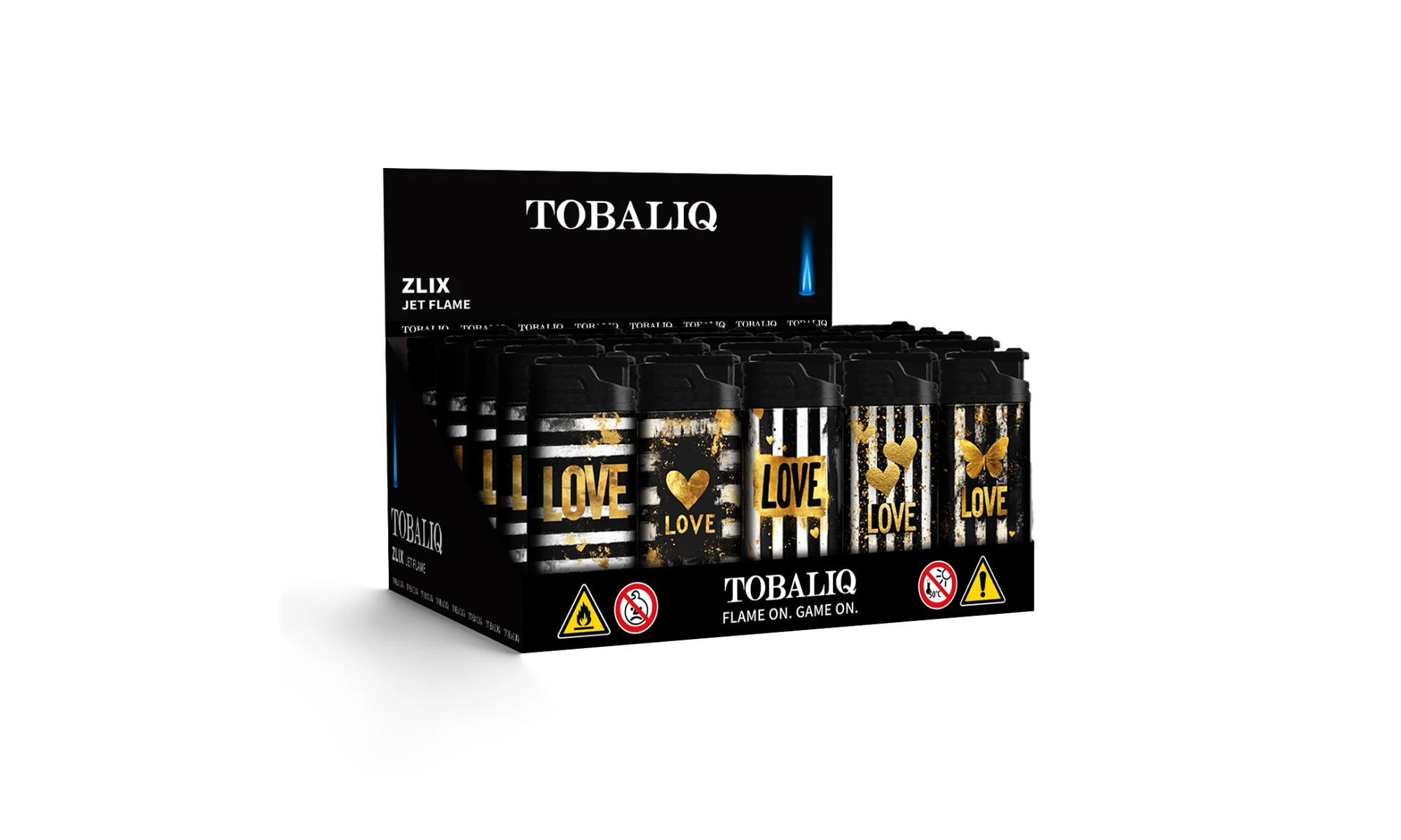 Tobaliq ZLIX Jet-Flame aansteker – LOVE Edition, 20-delig display.