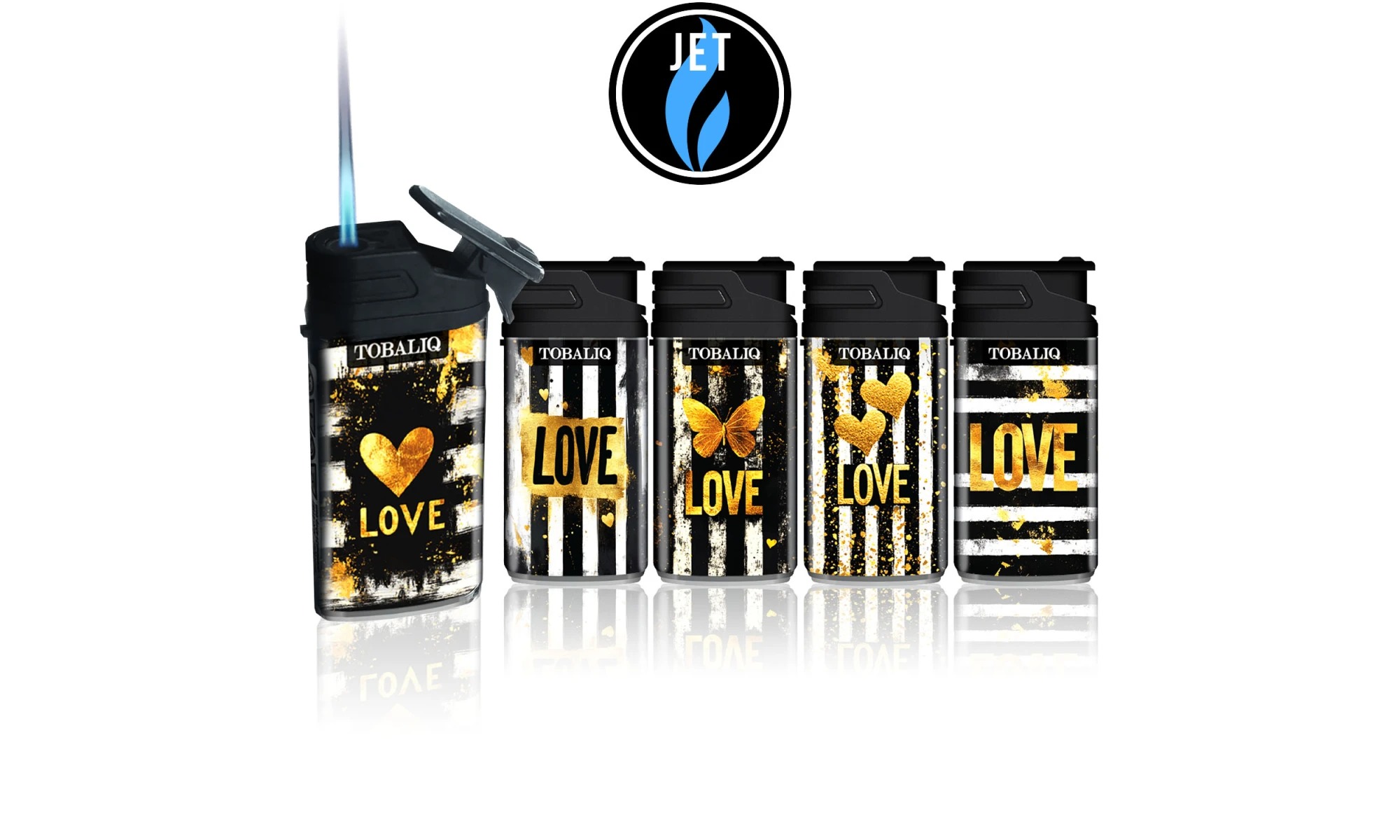 Tobaliq ZLIX Jet-Flame aansteker – LOVE Edition, 20-delig display. - Afbeelding 2
