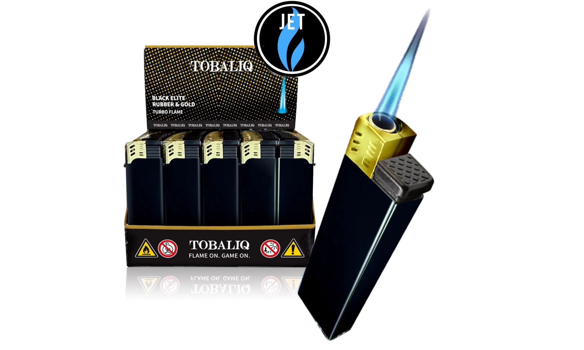 Tobaliq - Display 50 stuks- Turbo Aansteker - Design 3D JET- Black Elite