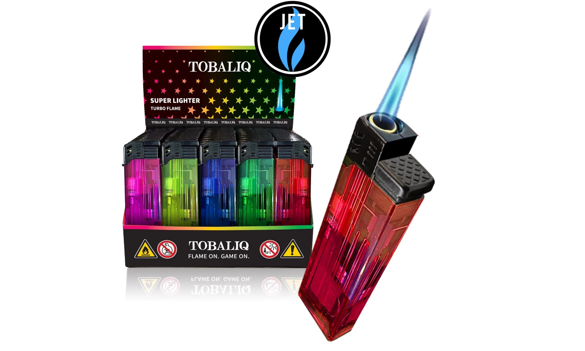 TOBALIQ Basic-Turbo-aanstekers met blauwe stormvlam – 50 stuks in display.